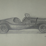 An orignal unframed drawing by Van Fryer racing scene professionally mounted inscribed The Ballilla Fiat Mille Kiglia model modified exhaust system signed and dated 1949