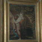 A framed watercolour of a boy carrying an urn 19th century. Orignally purchased from T Schotte Antiques