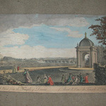 Hand coloured engraving of A view from the temple of Diana according to an act from Parliament drawn from the spot in 1753