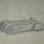 An original drawing by racing artist Van Fryer unframed professionally mounted inscribed HRG