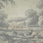 A good mounted but unframed drawing of a stately home circa 1850