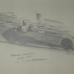 An original unframed drawing by racing artist Van Fryer professionally mounted and inscribed Maserati driven by Alberto Ascari Scuderia Ambrosiana