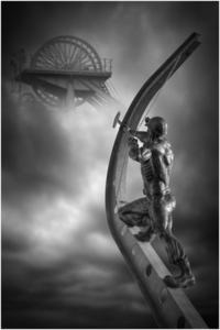 TOM MALEY FIRE (AKA ROBIN OF PEGSWOOD) BRONZE AND STAINLESS STEEL, EDITION OF 25