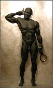 TOM MALEY THESEUS LIFE SIZE RELIEF BRONZE AND STEEL IN AN EDITION OF 10