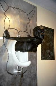 TOM MALEY URINATEUR LIFE SIZE BRONZE CERAMIC AND ALUMINIUM EDITION OF 10