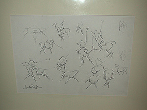 An original drawing pencil on paper by Judy Boyt of polo scenes 