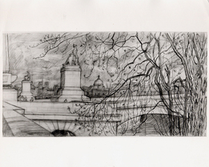 Andre Jacquemin, French 1904, pencil on paper, Quai de Pairs, France. Exhibited Wildenstein and Co Limited London November 1986 number 24.