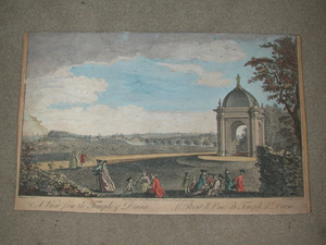 Hand coloured engraving of A view from the temple of Diana according to an act from Parliament drawn from the spot in 1753