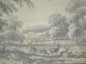 A good mounted but unframed drawing of a stately home circa 1850