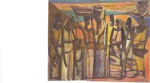 Floris Jespers Belgium 1889-1965

Congolese Groep Voor Baai (1954) oil on canvas signed Jespers 54 