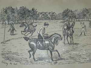 Cuthbert Bradley antique print circa 1893 Feilding the ball professionally mounted